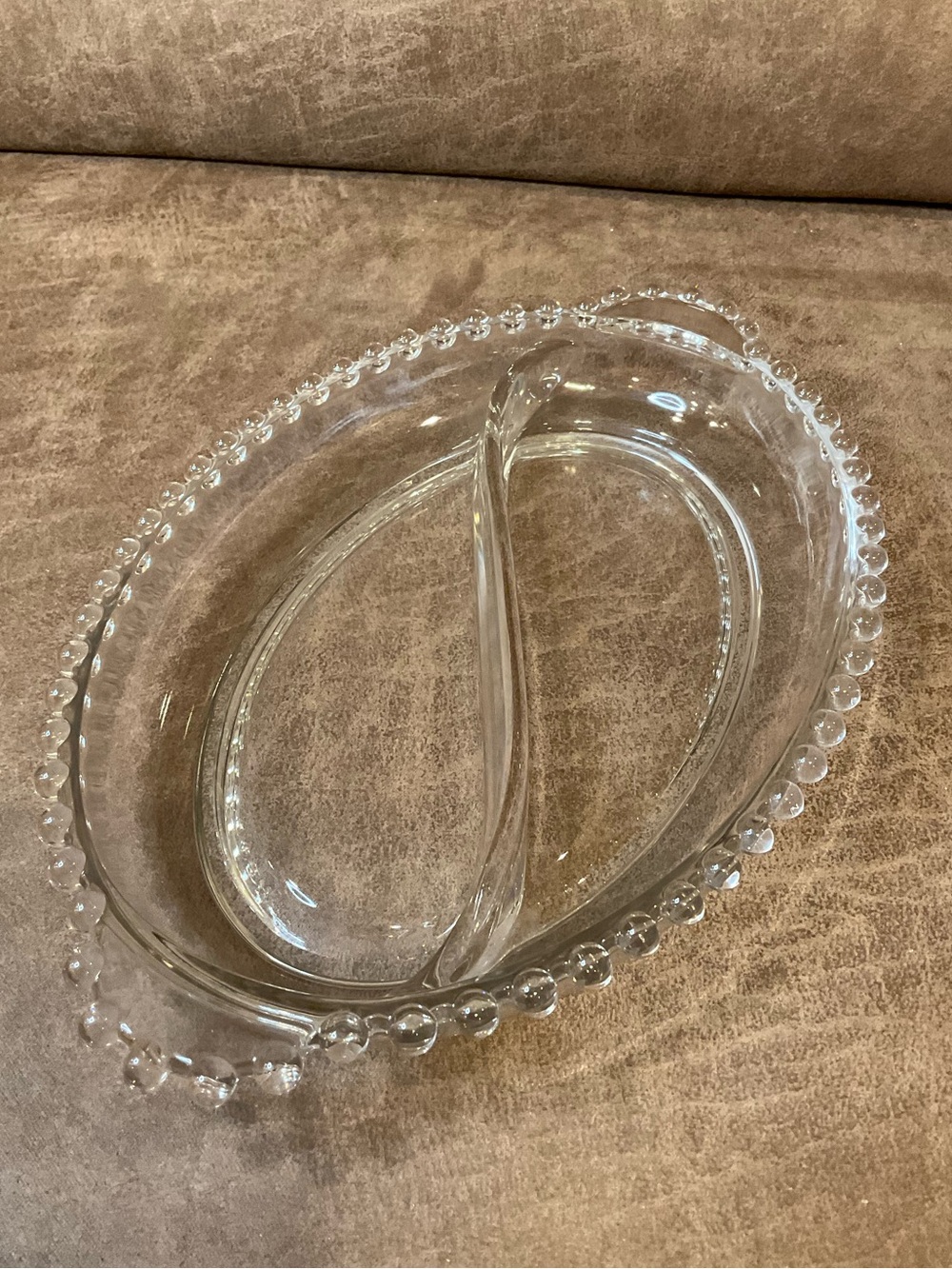 Vintage Beaded Edge Candlewick Glass Split Tray